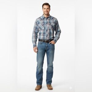 WRANGLER Western Fashion Shirt Pearl‎ Snaps & Double Point Flap Pockets Sparkle